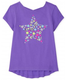 Childrens Place Purple Sequin Multi Color Stars Cross Back Top